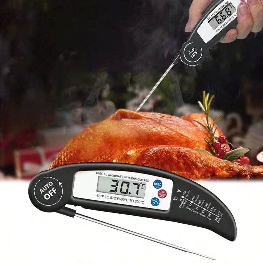 Digital Folding Stainless Steel Probe Food Thermometer - Water Thermometer, Meat Thermometer, Suitable For Kitchen, Barbecue, Baking And Other Kitchen Supplies And Accessories (1 AAA Battery Not Included)